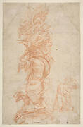 Design for the Decoration of a Pilaster (recto); Putti with Trophies and Seated Figure with Child (verso)