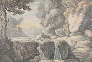 River Landscape with a Waterfall