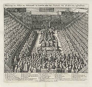 Zitting van het Britse parlement tijdens de berechting van Thomas Wentworth, 1e graaf van Strafford, 1641