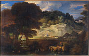 Landscape with Shepherd and Sheep that Drink in the River