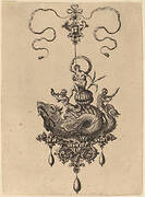 Design for a Pendant with Sea-Monster Carrying a Woman on a Shell Flanked by a Triton and a Man with an Oar