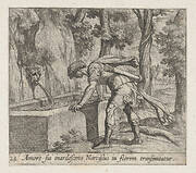 Plate 28: Narcissus at the Well (Amore fui inardescens Narcißus in florem transmutatur), from Ovid's 'Metamorphoses'