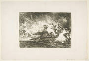 Plate 41 from 'The Disasters of War' (Los Desastres de La Guerra): 'They escape through the flames.' (Escapan entre las llamas.)