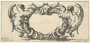 Plate 3: a cartouche with a woman with wings ending in a serpent's tail to left, seen from the front, a similar woman seen from the back to right, from 'Twelve cartouches' (Recueil de douze cartouches)