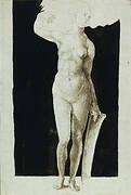 Proportion study of female nude with a shield