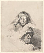 Three Heads of Women, One Lightly Etched