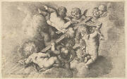 Seven putti carrying the cross