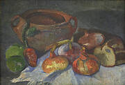 Still-life with Pot, Onions, Bread and Green Apples