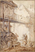 Derelict Courtyard with a Beggar Woman, c. 1608