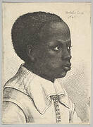 Head of a young black boy in profile to right