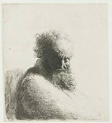 Bust of an old bearded man, looking down, three quarters right