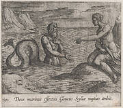 Plate 130: Scylla and Glaucus (Deus marinus effectus Glaucus Scyllae nuptias ambit), from Ovid's 'Metamorphoses'