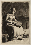 Woman Carding Wool