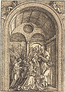 The Holy Family with Two Angels in a Vaulted Hall