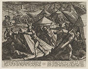 Plate 32: Dutch and Germans Atttack the Roman Camp and Capture Cerialis' Boat, from The War of the Romans Against the Batavians (Romanorvm et Batavorvm societas)