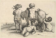 Four boys, a young satyr and a goat