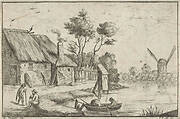 Landschap met boerderij en water