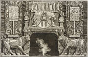 Chimneypiece in the Egyptian style: Lintel with addorsed Sphinxes flanked by bulls in profile.