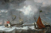 Sea storm with sailing ships